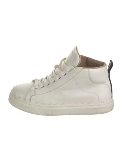 Pre-owned Chloé Leather Colorblock Pattern Lace-up Boots In White