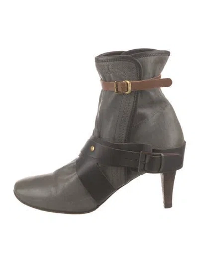 Pre-owned Chloé Leather Colorblock Pattern Moto Boots In Green