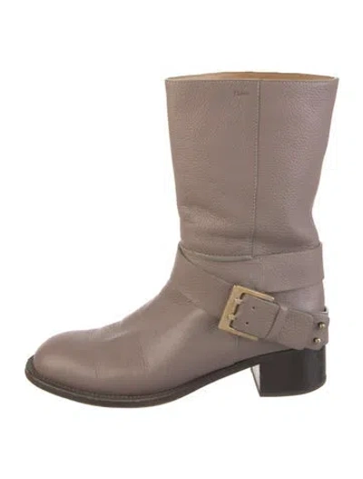 Pre-owned Chloé Leather Colorblock Pattern Moto Boots In Neutral