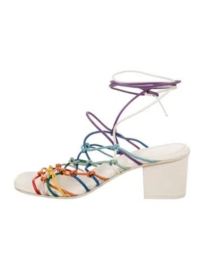 Pre-owned Chloé Leather Colorblock Pattern Sandals In White