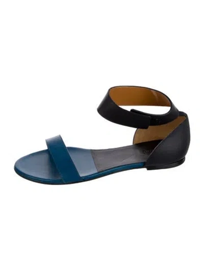 Pre-owned Chloé Leather Colorblock Pattern Slides In Blue