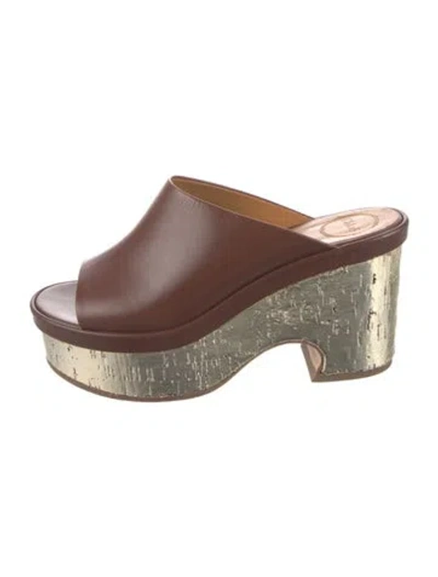 Pre-owned Chloé Leather Colorblock Pattern Slides In Brown