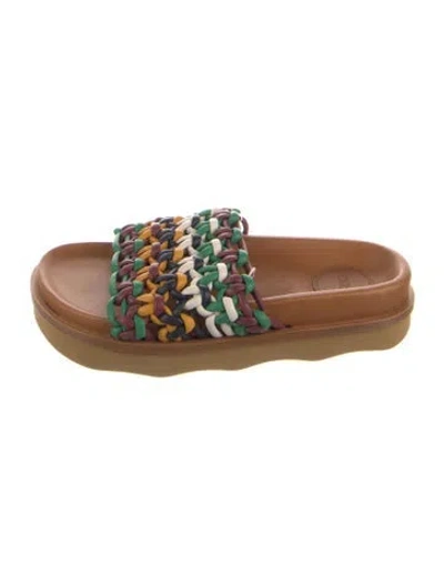 Pre-owned Chloé Leather Colorblock Pattern Slides In Green