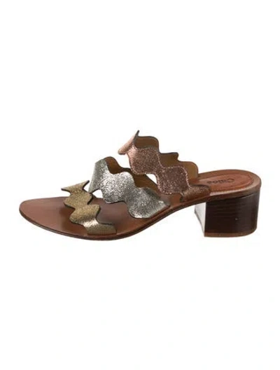 Pre-owned Chloé Leather Colorblock Pattern Slides In Neutral