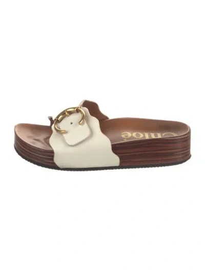 Pre-owned Chloé Leather Colorblock Pattern Slides In Neutral