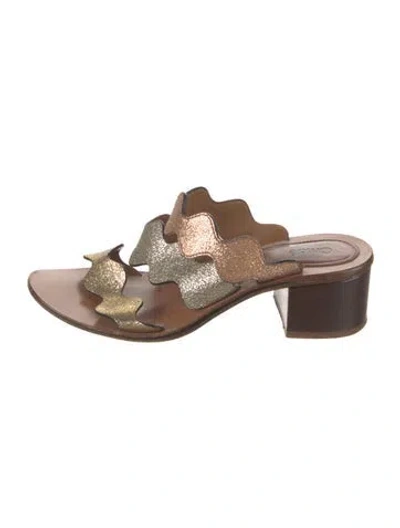 Pre-owned Chloé Leather Colorblock Pattern Slides In Neutral