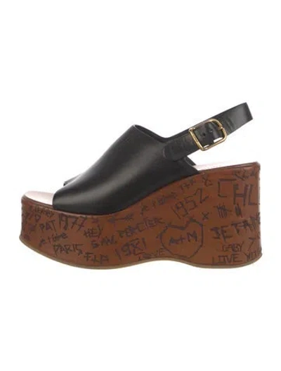 Pre-owned Chloé Leather Colorblock Pattern Slingback Sandals In Black