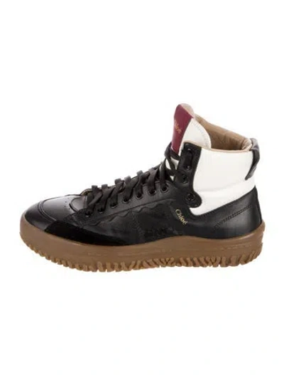 Pre-owned Chloé Leather Colorblock Pattern Sneakers In Black