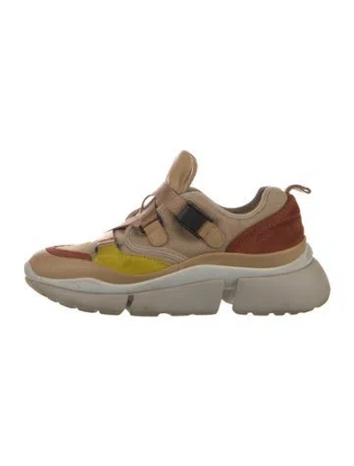 Pre-owned Chloé Leather Colorblock Pattern Sneakers In Neutral
