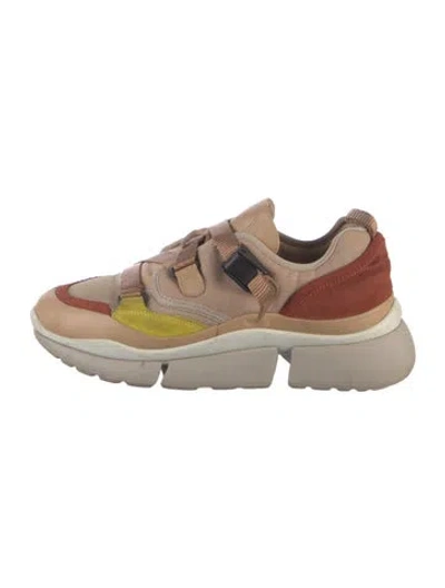 Pre-owned Chloé Leather Colorblock Pattern Sneakers In Neutral