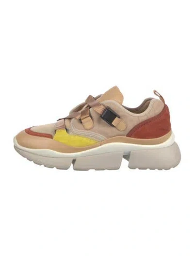 Pre-owned Chloé Leather Colorblock Pattern Sneakers In Neutral