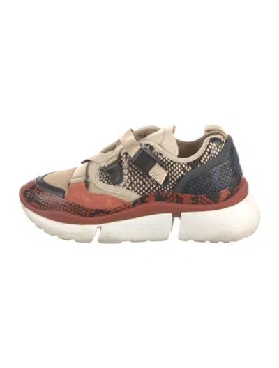 Pre-owned Chloé Leather Colorblock Pattern Sneakers In Neutral