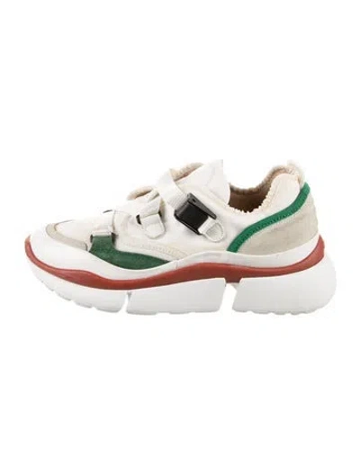 Pre-owned Chloé Leather Colorblock Pattern Sneakers In White