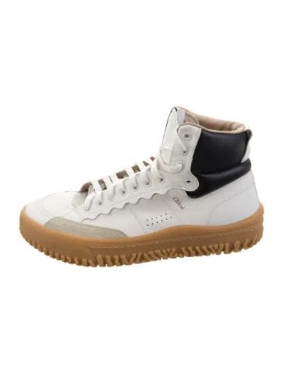 Pre-owned Chloé Leather Colorblock Pattern Sneakers In White