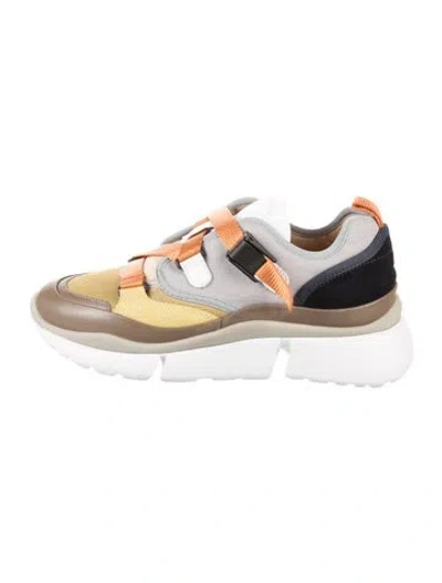 Pre-owned Chloé Leather Colorblock Pattern Sneakers In Yellow