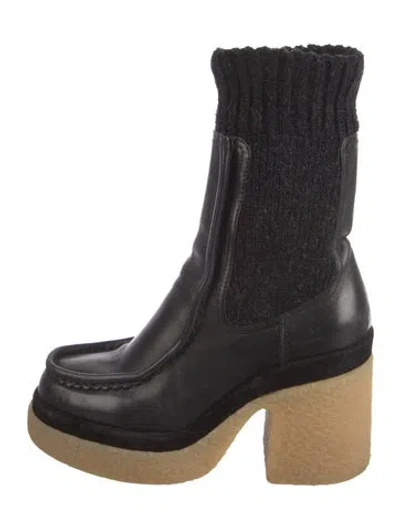Pre-owned Chloé Leather Colorblock Pattern Sock Boots In Black