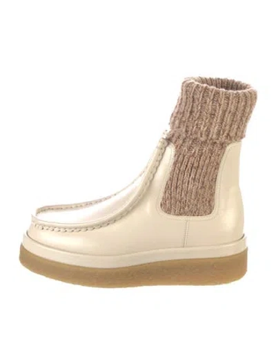 Pre-owned Chloé Leather Colorblock Pattern Sock Boots In Neutral