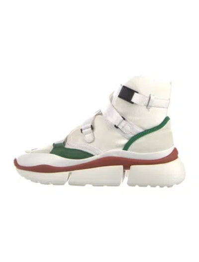Pre-owned Chloé Leather Colorblock Pattern Wedge Sneakers In White
