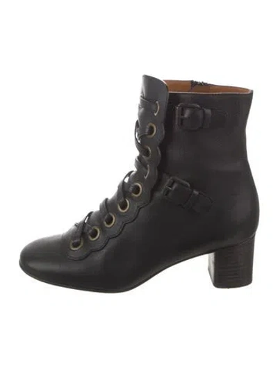 Pre-owned Chloé Leather Combat Boots In Black