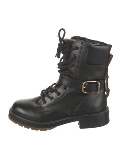 Pre-owned Chloé Leather Combat Boots In Black