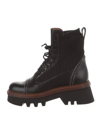 Pre-owned Chloé Leather Combat Boots In Black