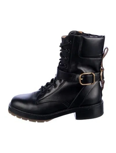 Pre-owned Chloé Leather Combat Boots In Black