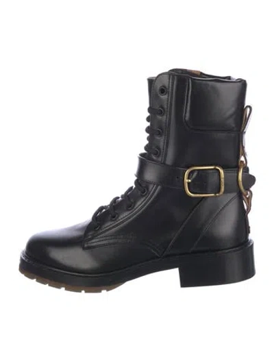 Pre-owned Chloé Leather Combat Boots In Black