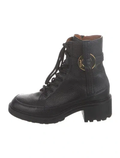 Pre-owned Chloé Leather Combat Boots In Black