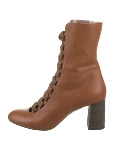 Pre-owned Chloé Leather Combat Boots In Brown