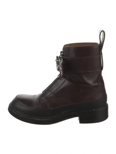 Pre-owned Chloé Leather Combat Boots In Burgundy