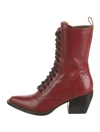 Pre-owned Chloé Leather Combat Boots In Red