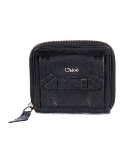 Pre-owned Chloé Leather Compact Wallet In Black