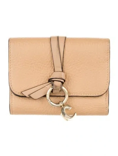 Pre-owned Chloé Leather Compact Wallet In Neutral