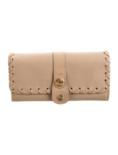 Pre-owned Chloé Leather Continental Wallet In Neutral