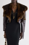 Chloé Leather Crop Jacket With Genuine Shearling Collar In Brown