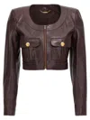 Chloé Bordeaux Cropped Jacket With U Neck In Leather Woman