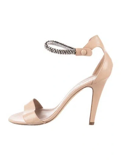 Pre-owned Chloé Leather Crystal Embellishments Sandals In Neutrals