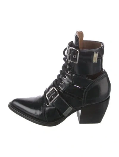 Pre-owned Chloé Leather Cutout Accent Combat Boots In Black