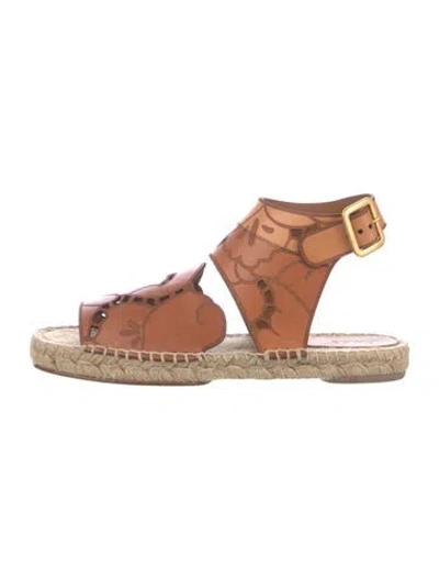 Pre-owned Chloé Leather Cutout Accent Espadrilles In Brown
