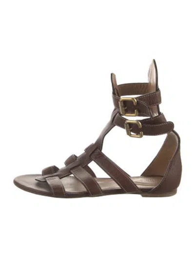 Pre-owned Chloé Leather Cutout Accent Gladiator Sandals In Neutral