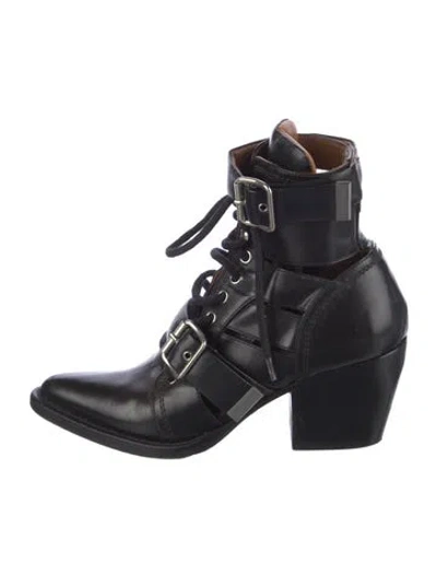 Pre-owned Chloé Leather Cutout Accent Lace-up Boots In Black