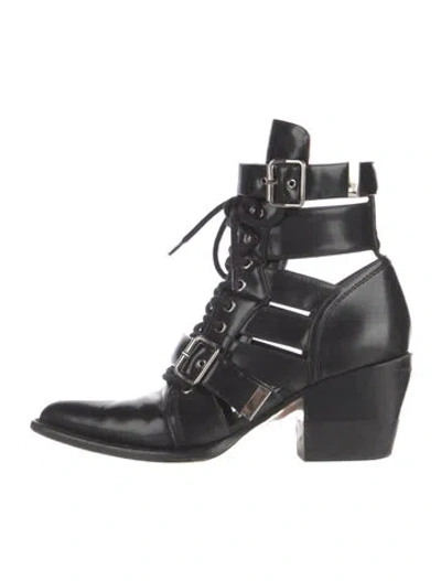 Pre-owned Chloé Leather Cutout Accent Lace-up Boots In Black