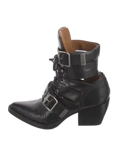 Pre-owned Chloé Leather Cutout Accent Lace-up Boots In Black