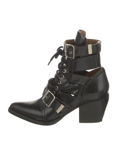 Pre-owned Chloé Leather Cutout Accent Lace-up Boots In Black