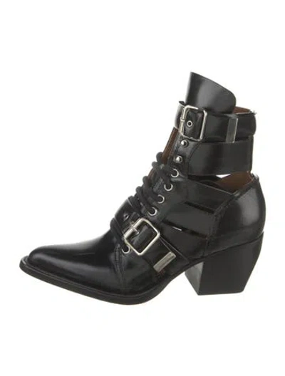 Pre-owned Chloé Leather Cutout Accent Lace-up Boots In Black