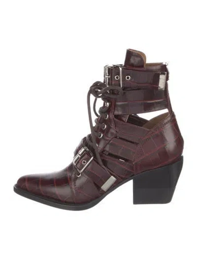 Pre-owned Chloé Leather Cutout Accent Lace-up Boots In Burgundy