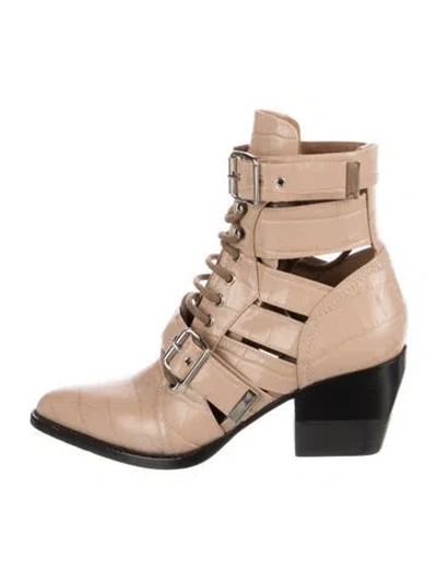 Pre-owned Chloé Leather Cutout Accent Lace-up Boots In Neutral