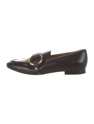 Pre-owned Chloé Leather Cutout Accent Loafers In Brown