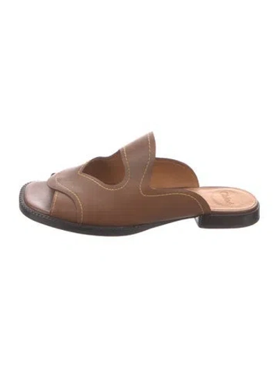 Pre-owned Chloé Leather Cutout Accent Slides In Brown