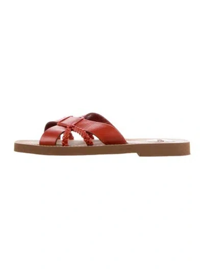 Pre-owned Chloé Leather Cutout Accent Slides In Orange